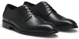 Italian leather Derby shoes with stitching details- Black Men's Business Shoes size 9