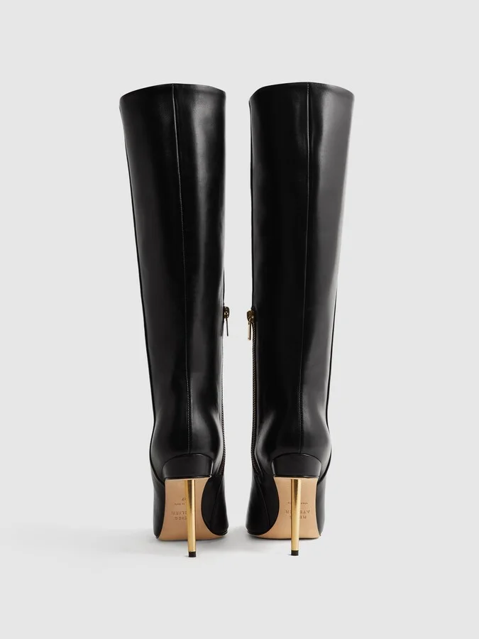 Italian Leather Heeled Knee-high Boots - Image 4