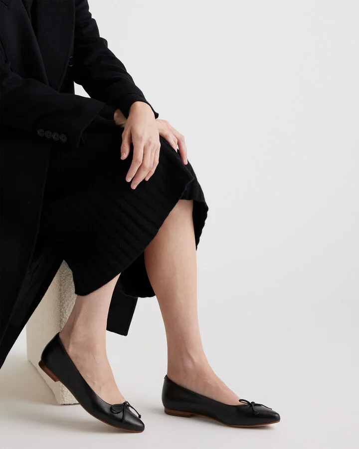 Italian Leather Pointed Bow Flat - Image 2