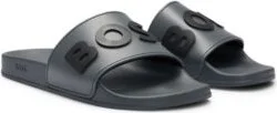 Italian-made slides with raised logo- Dark Grey Men's Sandals size 7