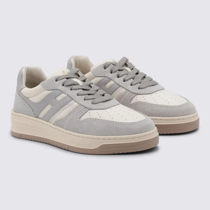 Ivory And Grey Lleather H630 Sneakers - Image 2