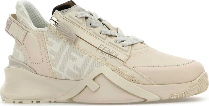 Ivory Leather And Jacquard Fendi Flow Sneakers - Image 2