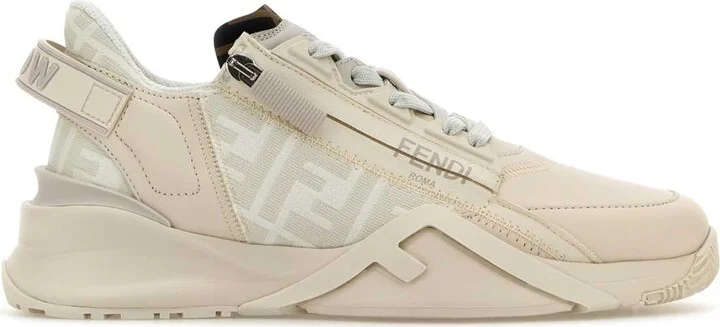 Ivory Leather And Jacquard Fendi Flow Sneakers