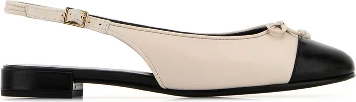Ivory Leather Cap-toe Ballerinas