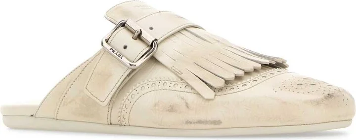 Ivory Leather Shuffle Slippers - Image 2