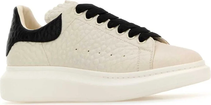 Ivory Leather Sneakers With Black Leather Heel - Image 2