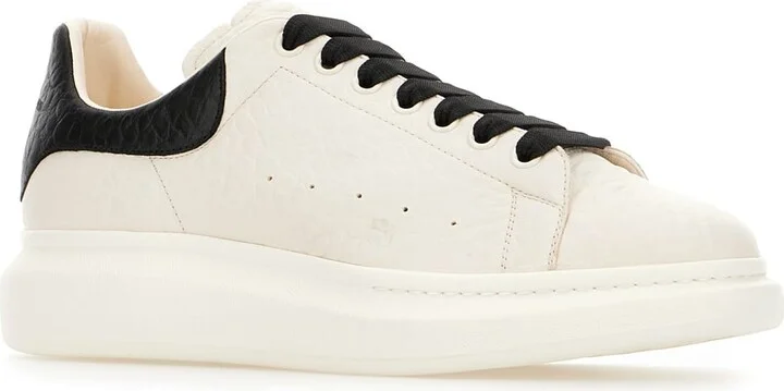 Ivory Leather Sneakers With Black Leather Heel - Image 2
