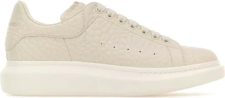 Ivory Leather Sneakers With Ivory Leather Heel