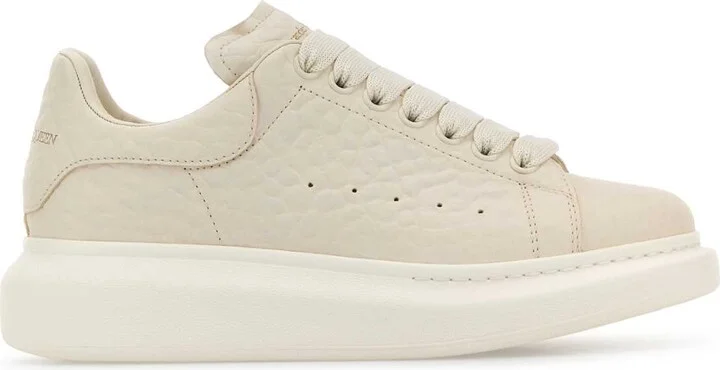 Ivory Leather Sneakers With Ivory Leather Heel
