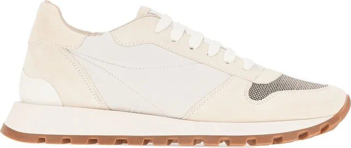 Ivory Nylon And Suede Sneakers