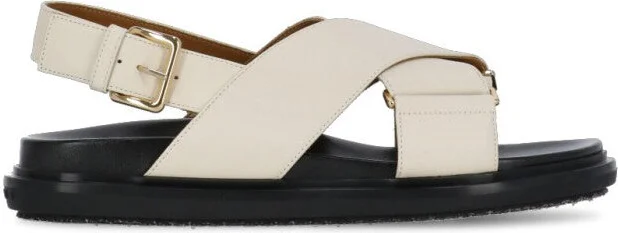 Ivory Smooth Leather Sandals With Rear Belt