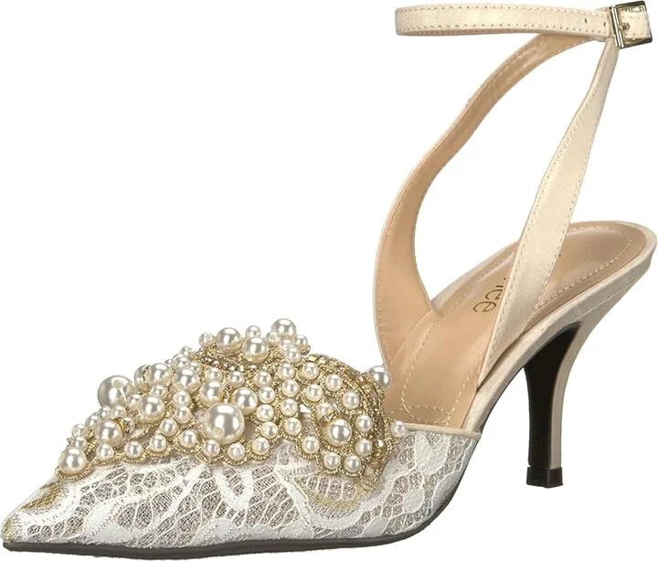 J. Renee Desdemona High Women's Heels Ivory/White Pearls : 5 M (B), Textile - Image 2
