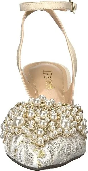 J. Renee Desdemona High Women's Heels Ivory/White Pearls : 5 M (B), Textile - Image 6