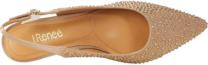 J. Renee Ferryanne Women's Shoes Beige Satin/Rhinestone : 5 M (B), Textile - Image 2
