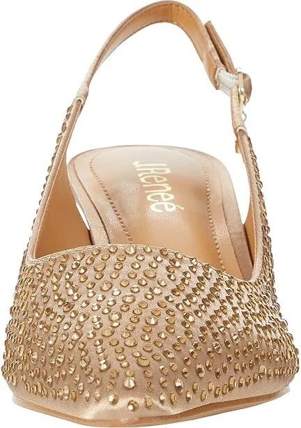 J. Renee Ferryanne Women's Shoes Beige Satin/Rhinestone : 5 M (B), Textile - Image 5