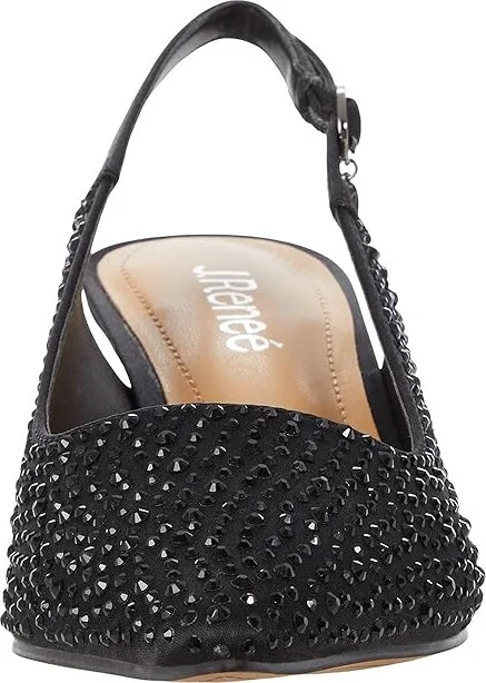 J. Renee Ferryanne Women's Shoes Black Satin/Rhinestone : 5 M (B), Textile - Image 5