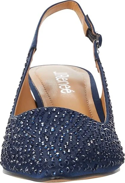 J. Renee Ferryanne Women's Shoes Navy Satin/Rhinestone : 5 M (B), Textile - Image 5
