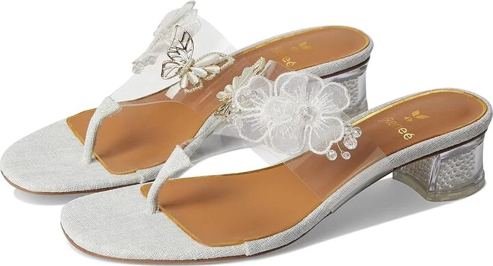 J. Renee Flowerfly Women's Sandals Clear/White/Gold : 9.5 M (B), Rubber/Synthetic