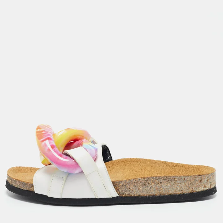 J.W.Anderson White Leather Chain Flat Slides Size 36