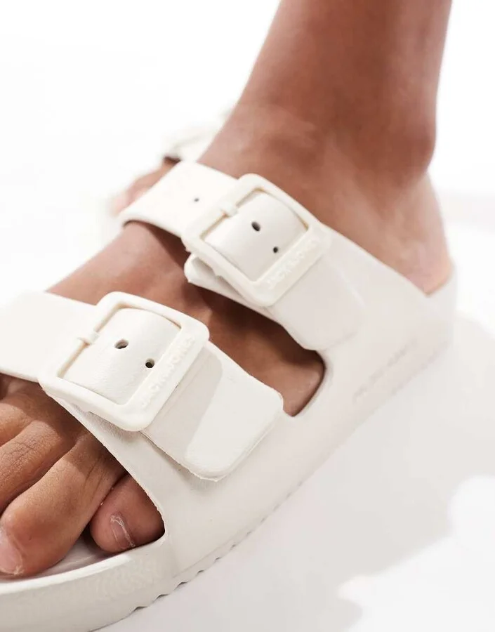 Jack & Jones double strap sandals in cream - Image 2