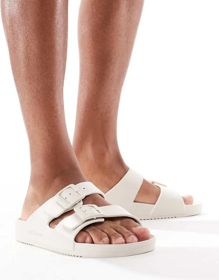 Jack & Jones double strap sandals in cream - Image 3