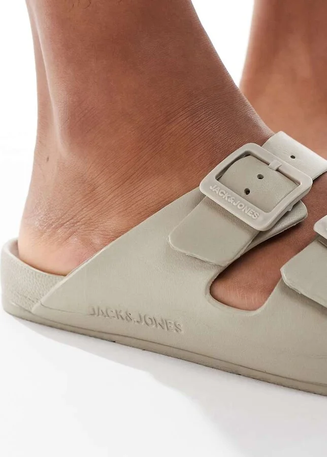 Jack & Jones double strap sandals in gray - Image 2