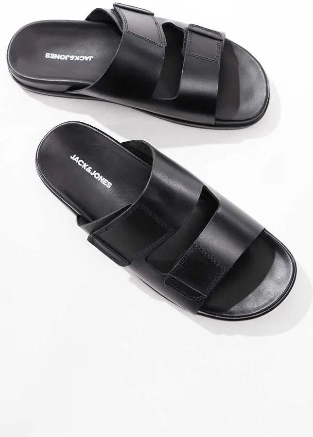 Jack & Jones faux leather strap sandals in black - Image 2