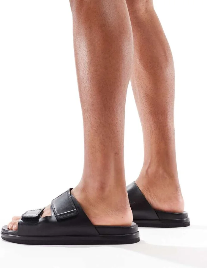 Jack & Jones faux leather strap sandals in black - Image 3