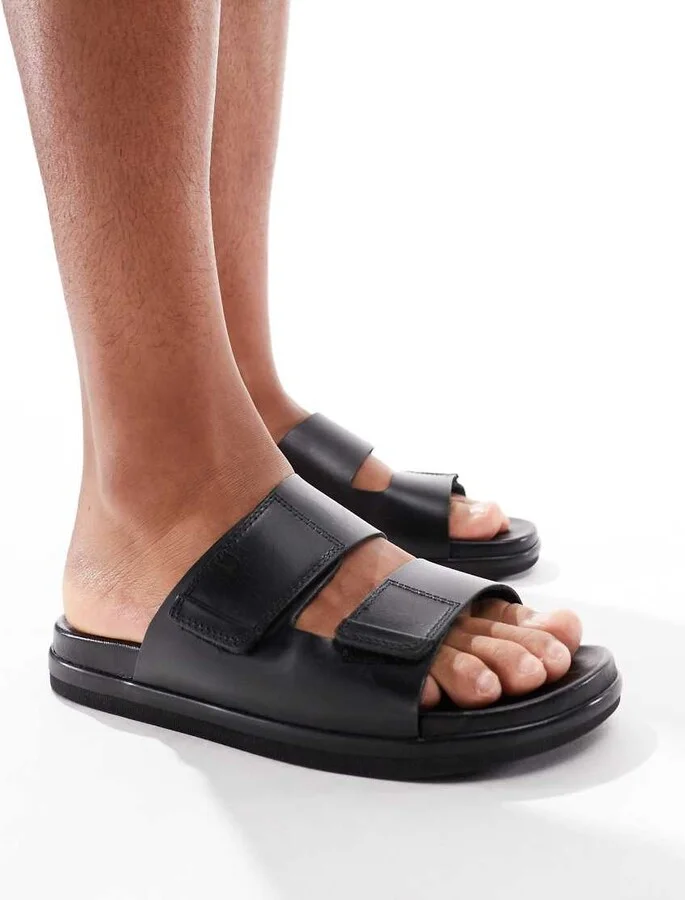 Jack & Jones faux leather strap sandals in black - Image 4