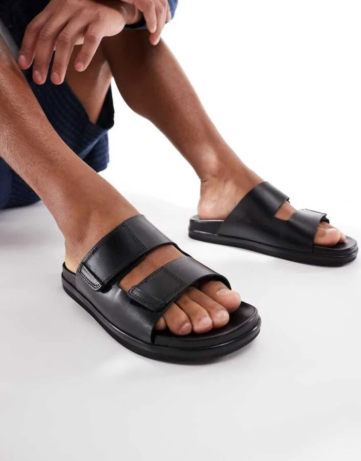 Jack & Jones faux leather strap sandals in black