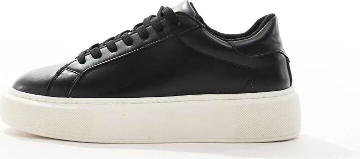 Jack & Jones faux leather trainer in black - Image 2