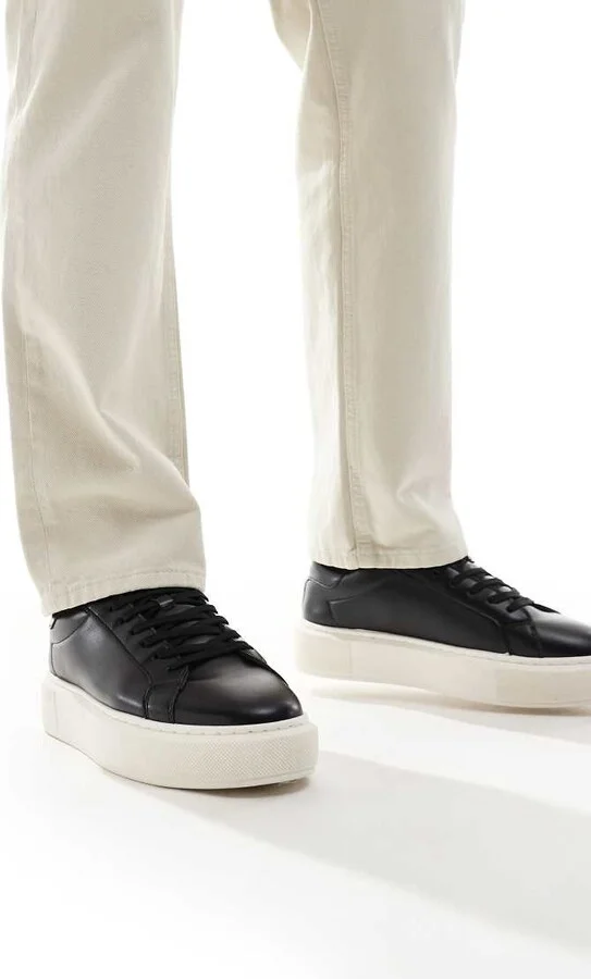 Jack & Jones faux leather trainer in black - Image 4