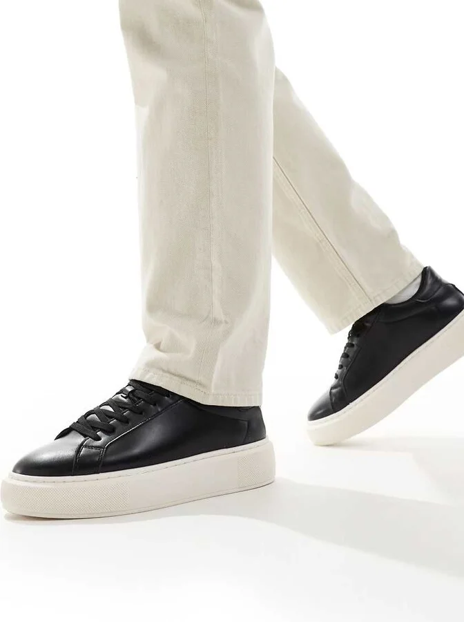 Jack & Jones faux leather trainer in black
