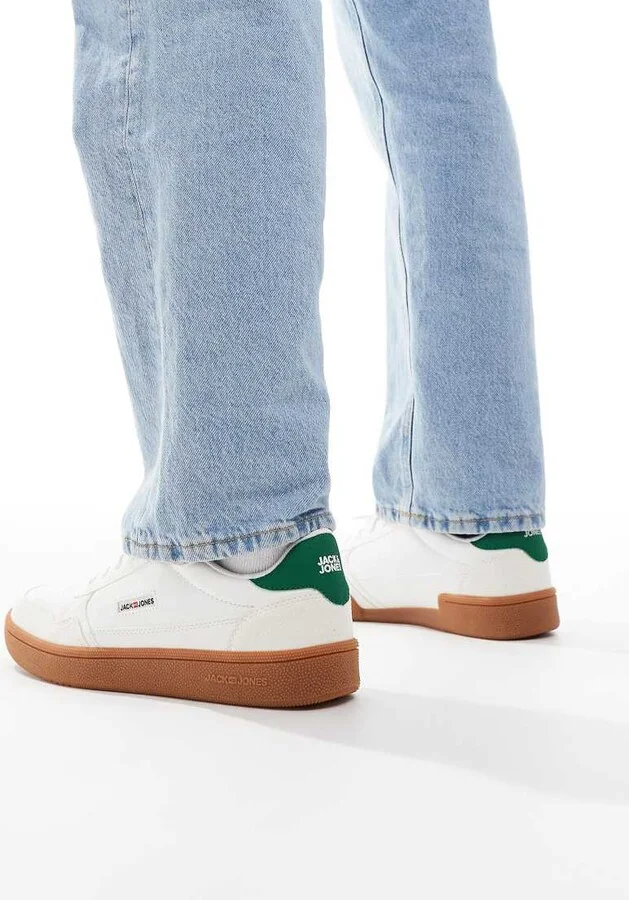 Jack & Jones gum sole sneakers in white with green detail - Image 3