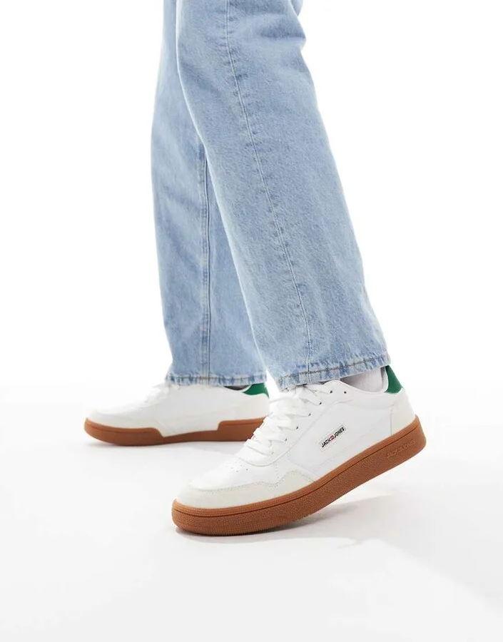 Jack & Jones gum sole sneakers in white with green detail
