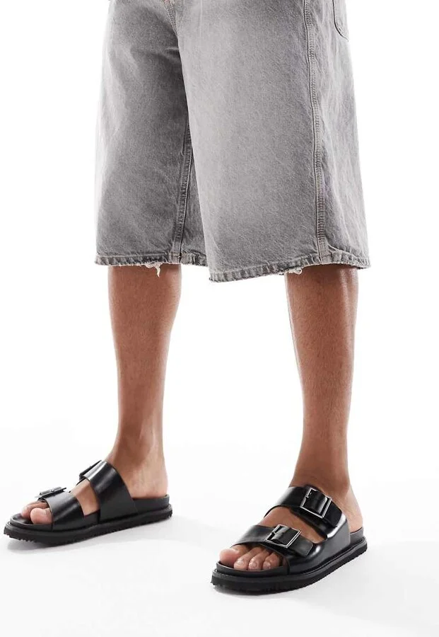Jack & Jones leather double strap sandal in black - Image 4