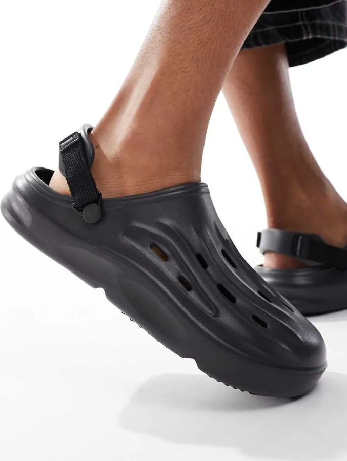 Jack & Jones molded mules with strap in black - Image 4