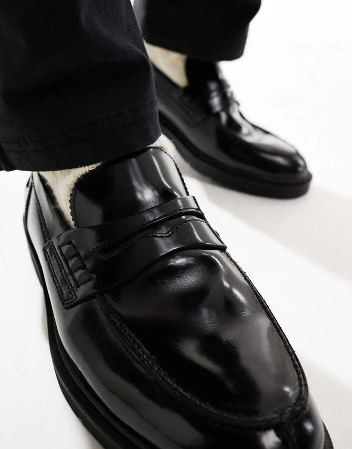 Jack & Jones penny loafer with chunky sole in black - Image 3
