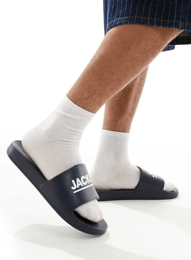 Jack & Jones pool sliders in navy - Image 2