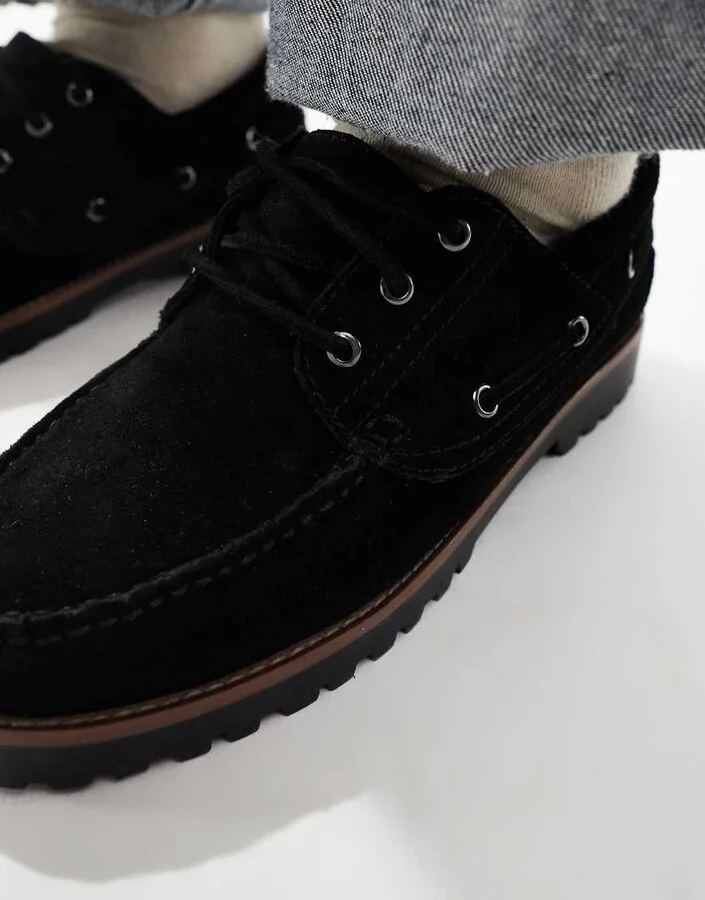 Jack & Jones suede boat shoes in black - Image 2