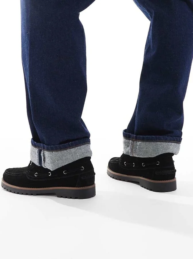 Jack & Jones suede boat shoes in black - Image 3