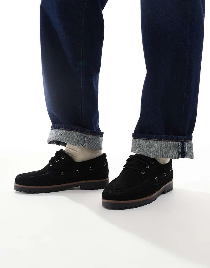 Jack & Jones suede boat shoes in black