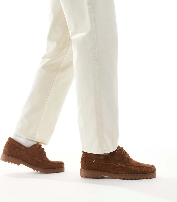 Jack & Jones suede boat shoes in brown - Image 2