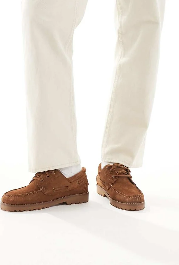 Jack & Jones suede boat shoes in brown
