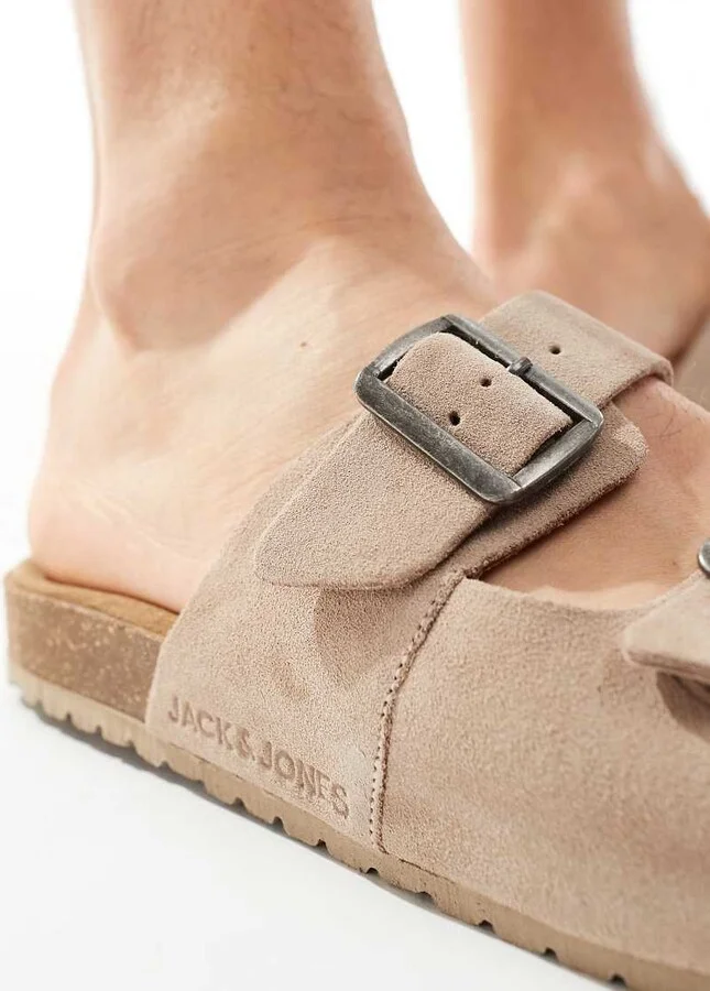 Jack & Jones suede double strap sandals in beige - Image 4