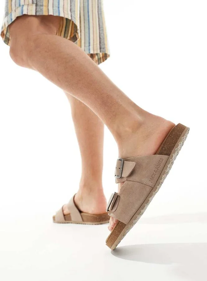 Jack & Jones suede double strap sandals in beige