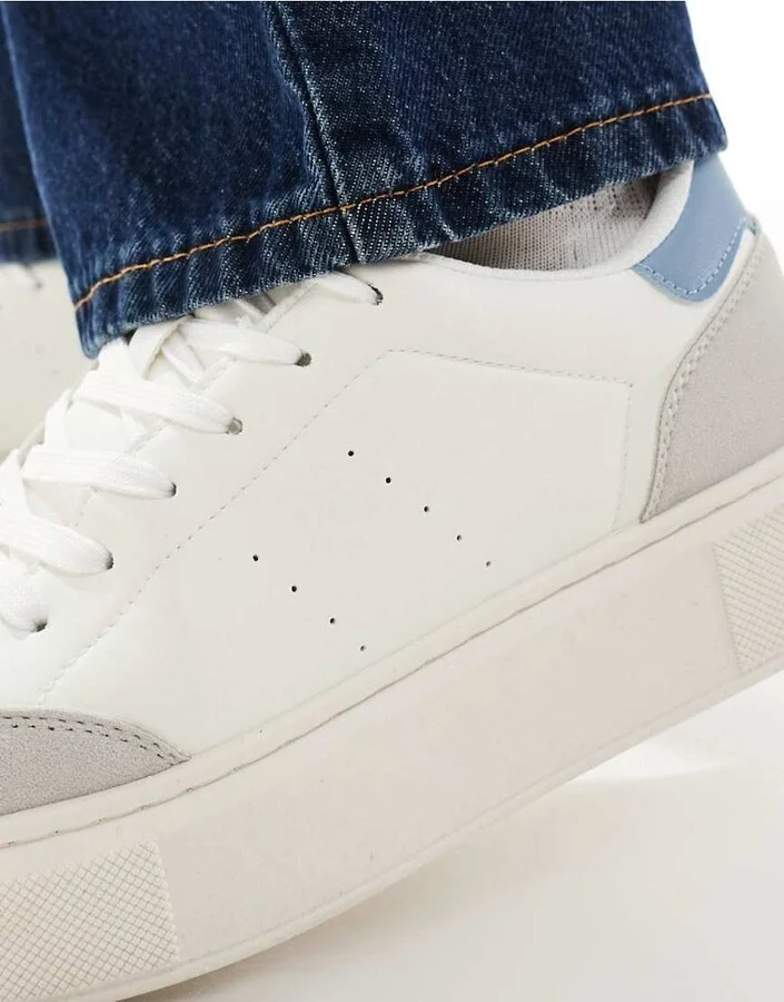 Jack & Jones suede mix sneakers in white with blue - Image 4