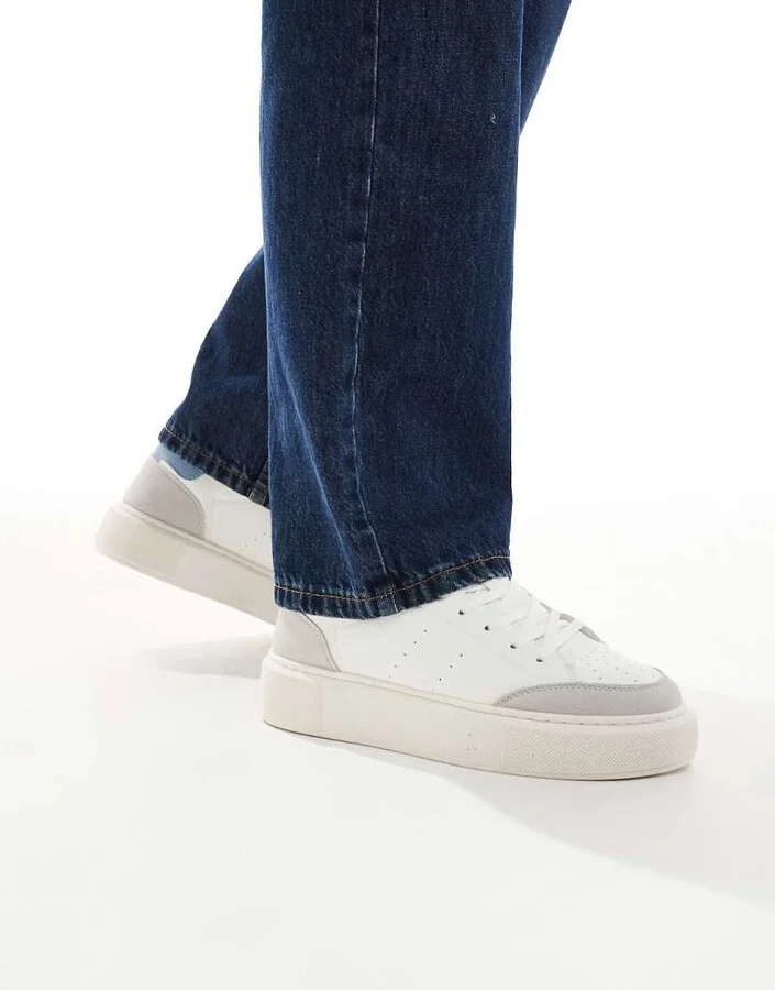 Jack & Jones suede mix sneakers in white with blue
