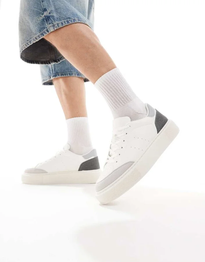 Jack & Jones suede mix sneakers in white with gray trim - Image 3
