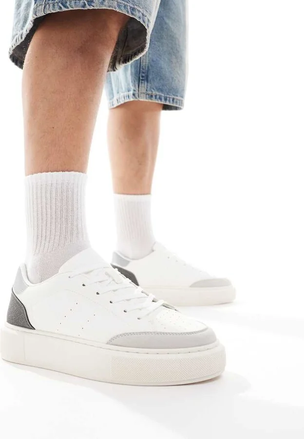 Jack & Jones suede mix sneakers in white with gray trim